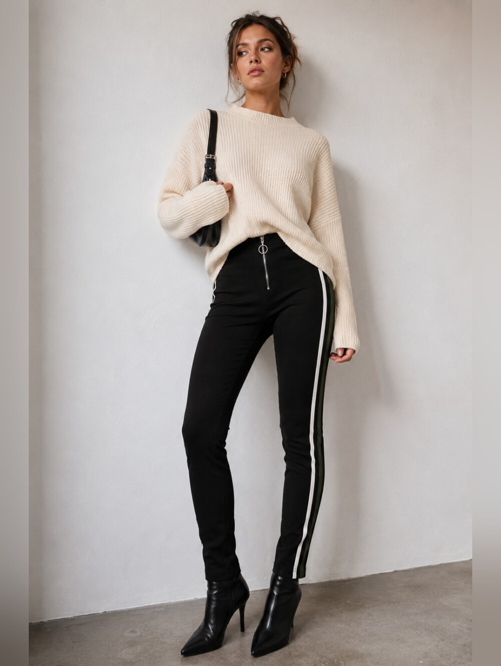 Zara Trafaluc Black Side Stripe High Rise Skinny Pants Size Small
